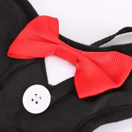 Pet Dog Chest Harnesses Vest Lead Leash Strap Belt Velvet Bowtie (Black S)