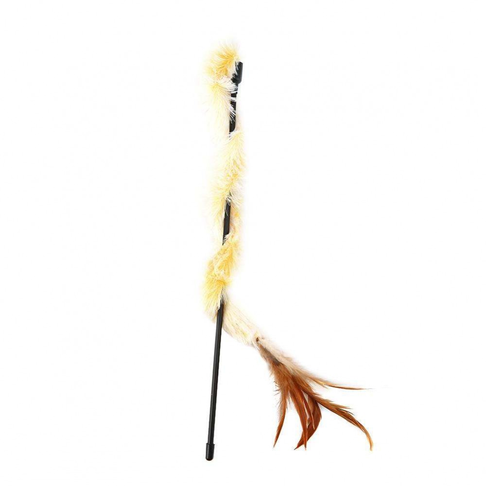 Pet Cat Plush Feather Sticks Interactive Playing Teaser Rod Toys (Yellow)