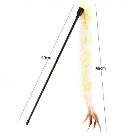 Pet Cat Plush Feather Sticks Interactive Playing Teaser Rod Toys (Yellow)