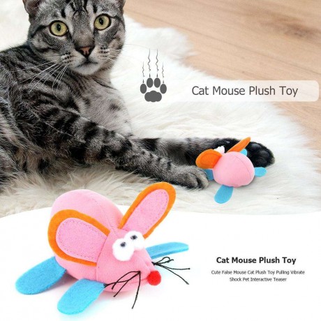 False Mouse Cat Plush Toy Pull Vibrate Shock Pet Interactive Teaser (Pink)