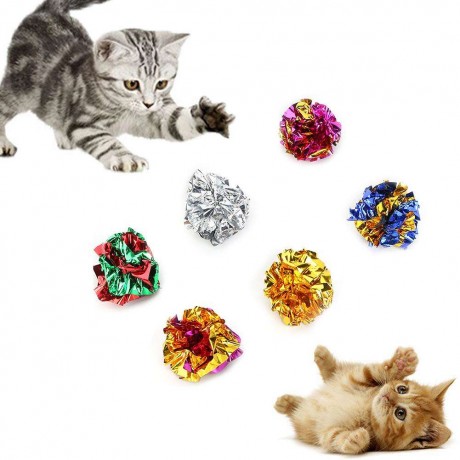 12pcs Colorful Ball Sound Tin Paper Toy Cat Crinkle Balls Playing Pets Toys