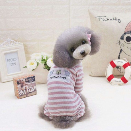 Stripe Dog Clothes Jumpsuit Cute Pet Fleece Four-legged Dog Coats