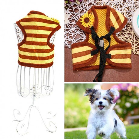 Sunflower Bee Stripe Pet Dog Vest Harness Collar Traction Rope Leash (S)