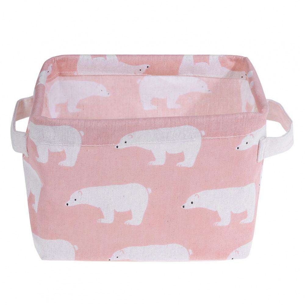 Fold Cotton Linen Desktop Sundries Storage Basket Home Organizer(Pink Bear