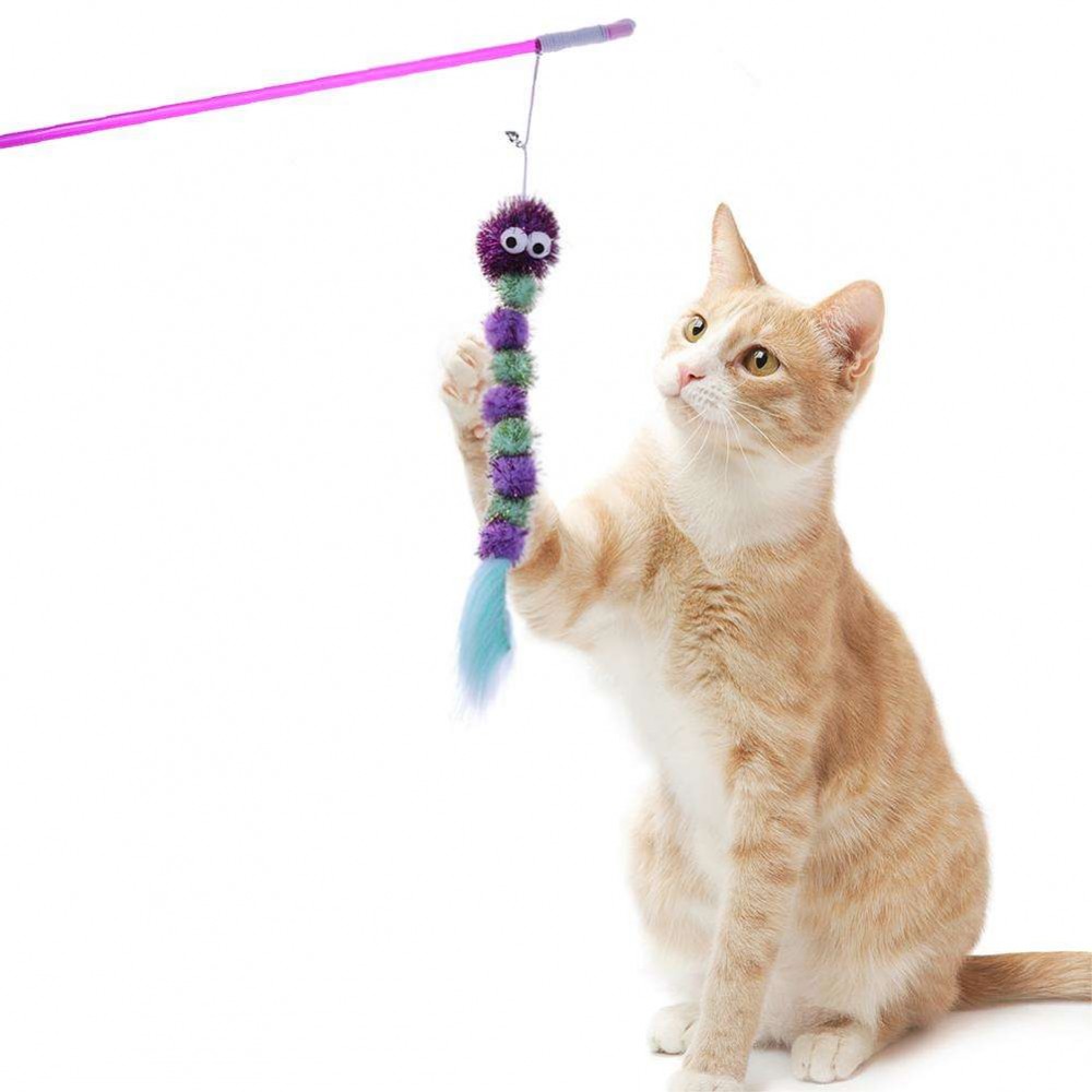 Glitter Insect Pets Teasing Rod Cats Scratch Wand Interactive Toys (Purple)