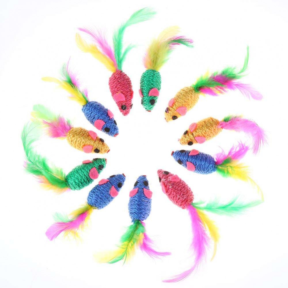 12pcs/set False Mouse Pet Cat Toys Funny Playing Toys with Colorful Feather